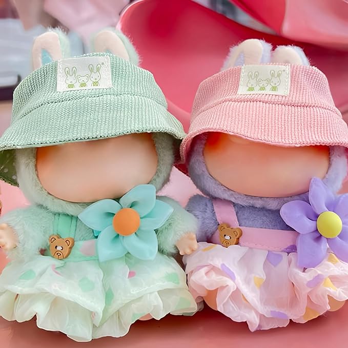 Designer Clothes for Dolls Accessories15cm /17cm Doll Clothing Set Replacement Pink Outfit 5Pcs Set (Green Skirt + hat)