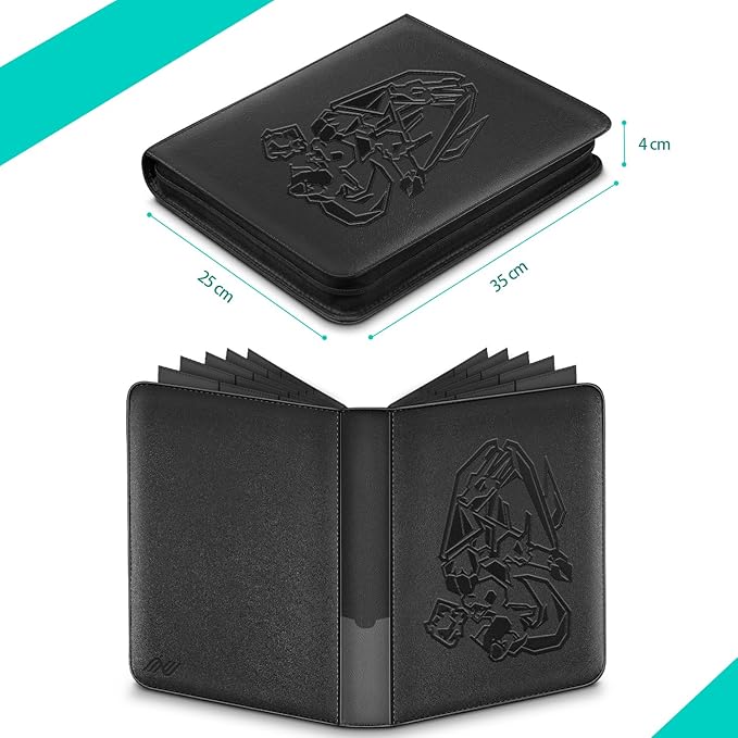 9 Pocket Card Binder, 360 Cards Trading Cards Games Collection Holder with Customizable Label Slot and Side-Loading Sleeves, Premium Gift for Card Collectors (Black)