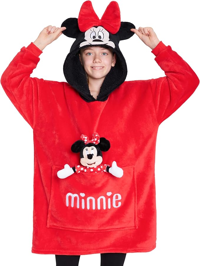 Disney Blanket Hoodie with Plushie and 3D Ears Wearable Comfy Oversized Sweatshirt Sherpa Fleece Blanket Gifts for Kids