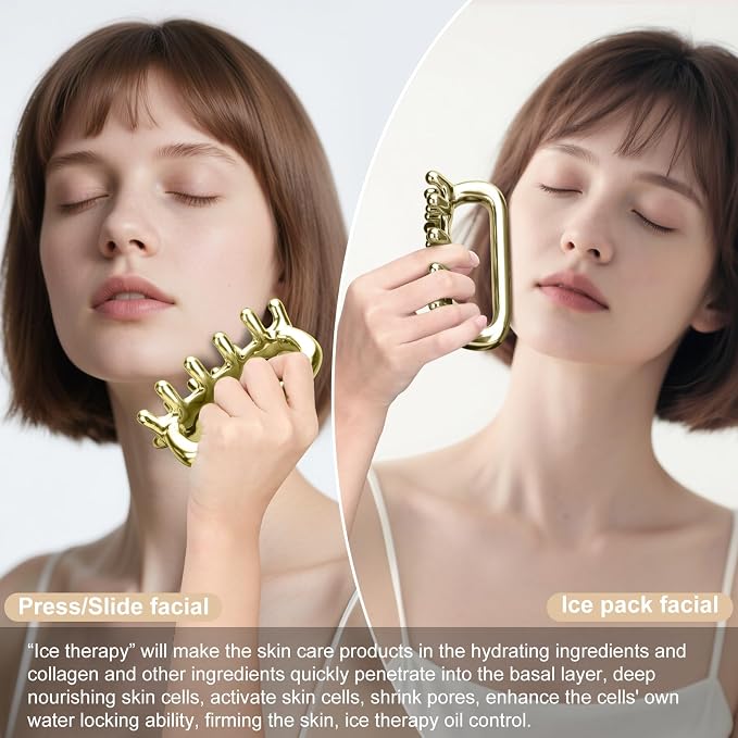 Fascia Massage Tool Stainless Ice Therapy Trigger Point Tools Cellulite Blaster Massage Tool for Shoulder Neck Facial Full Body Deep Tissue Myofascial Release and Tighter Skin Golden