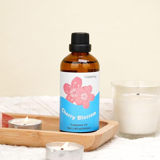 Holamay Cherry Blossom Fragrance Oil 3.4 fl.oz/100 ml, Floral Large Volume Essential Oil, Premium Fragrance Oil for Candle Soap Making, Diffuser Oils for Home