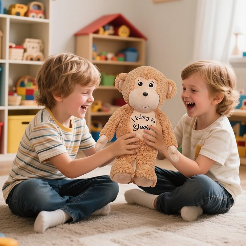 Personalized Monkey Stuffed Animal, 19.6 Inch Monkey Plushie with Custom Name Date Message, Hanging Monkey Jungle Style Room Decor Soft Cuddle Gift for Baby Toddler Boy Girl Kids