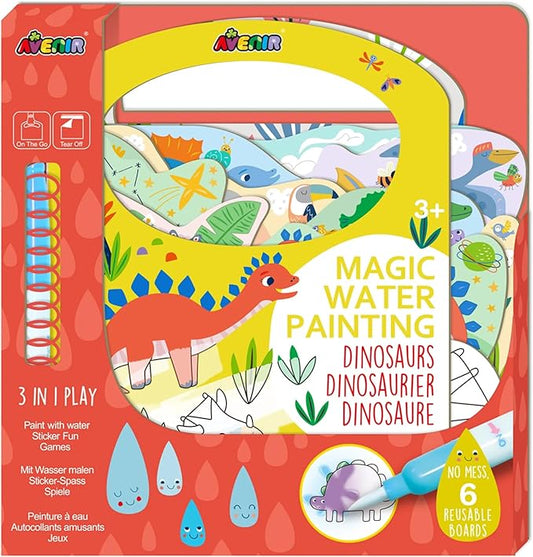 Avenir Reusable Water Coloring Book for Toddlers 3-5 Years, Road Trip & Airplane Mess-Free Portable Educational 4 in 1 Creative Set Water-Reveal Paint Activity Doodle Pad Kids Art Crafts