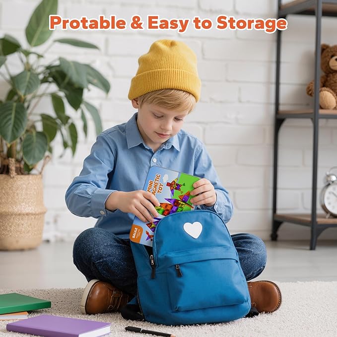Mini Magnetic Tiles for Kids Ages 4-8, 45PCS Diamond Pattern Magnetic Tiles Travel Set with Case, Portable Building Toys Creativity Boosting Sensory Toys for Toddler Boys Girls Halloween Birthday Gift