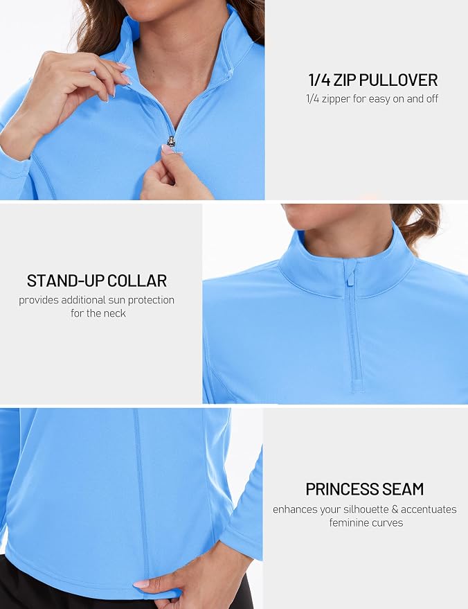 TACVASEN Women's Quarter Zip Pullover Golf Shirts UPF 50+ Long Sleeve Sun Shirts UV Protection Workout Tops