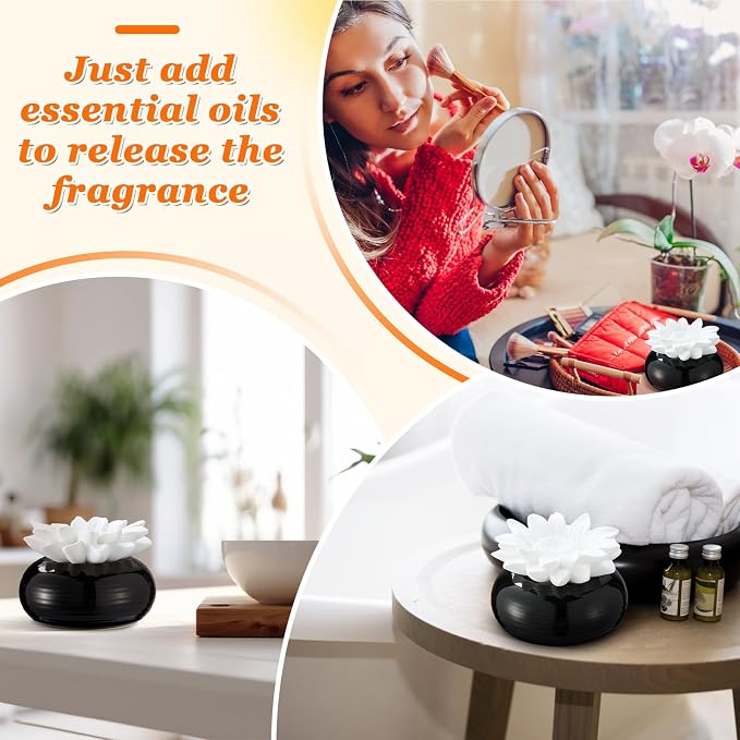 Honeydak 1 Pcs Ceramic Essential Oil Diffuser, Non Electric Reedless Passive Porcelain Flower Aromatherapy Diffuser, Decorative Floral Design Tabletop Office Home Bathroom Decor (Daisy Flowers)