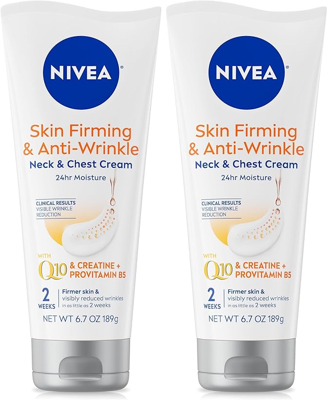 NIVEA Skin Firming & Anti Wrinkle Neck & Chest Cream with Coenzyme Q10,Creatine and Provitamin B5,Skin Firming Cream Reduces the Look of Fine Lines and Wrinkles,6.7 Oz Tube,(Pack of 2)