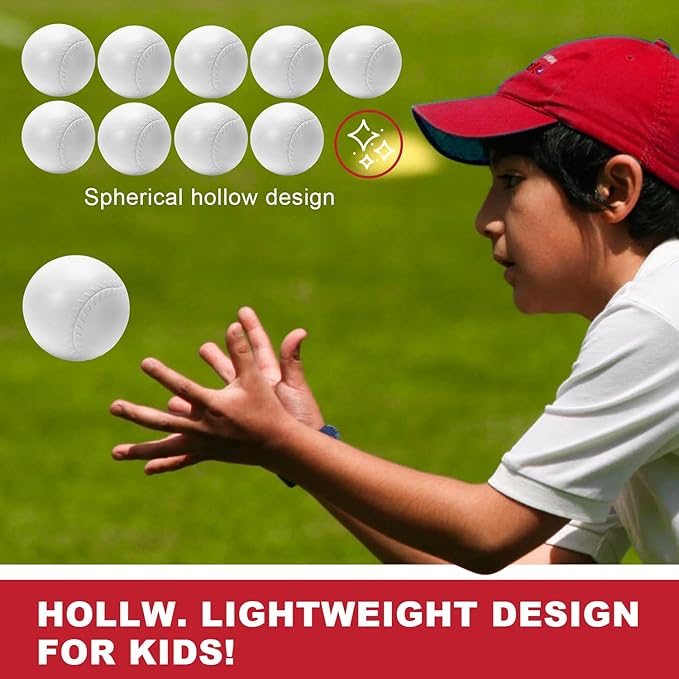 10 PCS Toddler & Little Kids Replacement T Ball Baseball Balls, Plastic Baseballs with Mesh Bag, 3.5-inch Oversized Tballs for Little Tikes Totsports T-Ball Set