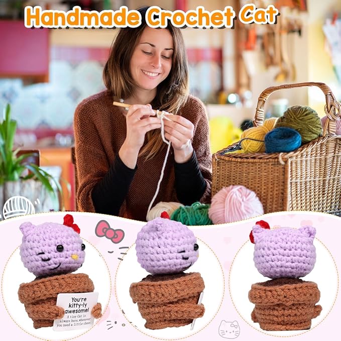 AICase Kitty Stuff Inspirational Crochet Positive Cat Emotional Support Nuggets Kawaii Handmade Cheer Funny Gifts for Women/Mon Friend Girls Coworker Birthday Gifts Trendy Stuff