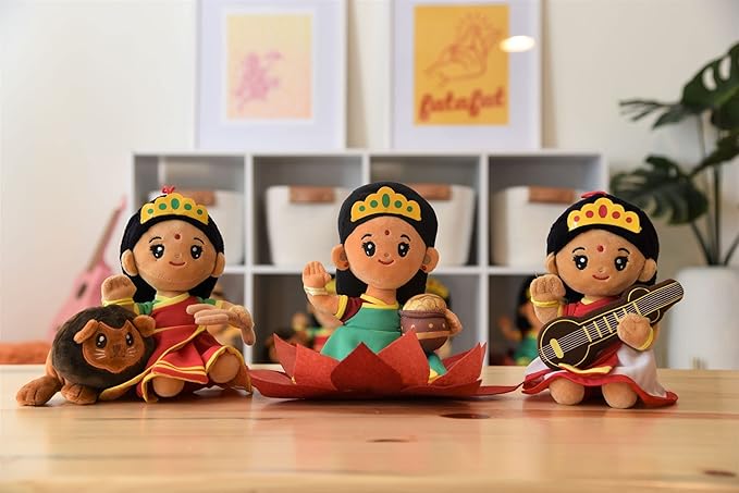 MODI TOYS Mini Devis Bundle - 3 Small (7 inch) Mantra Singing Plush Toys | Ideal for Newborns, Infants, Toddlers, Grandparents | Best for Diwali, Baby Shower, Birthday, Housewarming