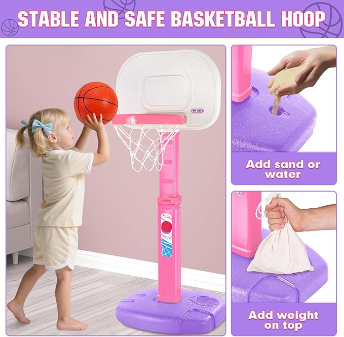 Toddler Basketball Hoop Indoor Outdoor for Kids 1-3, Height Adjustable Kids Basketball Hoop with 3 Balls, Portable Mini Basketball Goal Yard Pool Sport Toys for Baby Boys Girls Age 3 4 5