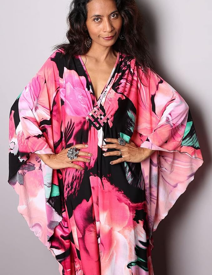 Venasha Womens Caftan Floral Print Kaftan Dress Short Sleeve Swimsuit Cover up Loungewear for Summer