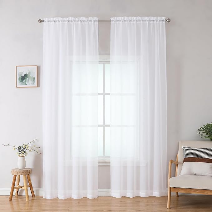 OWENIE White Sheer Curtains 78 inches Long 2 Panels Set, Sheer White Curtains for Living Room/Bedroom, Rod Pocket Voile Sheer Panel Drapes, 2pcs, Each 42" W x 78" L