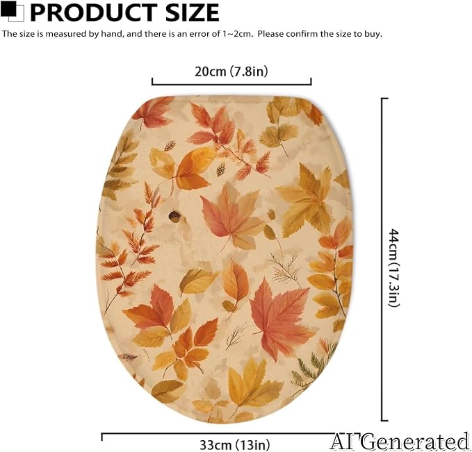Autumn Foliage Oblong Toilet Cover for Thanksgiving Day Soft Washable Elongated Lid Cushion