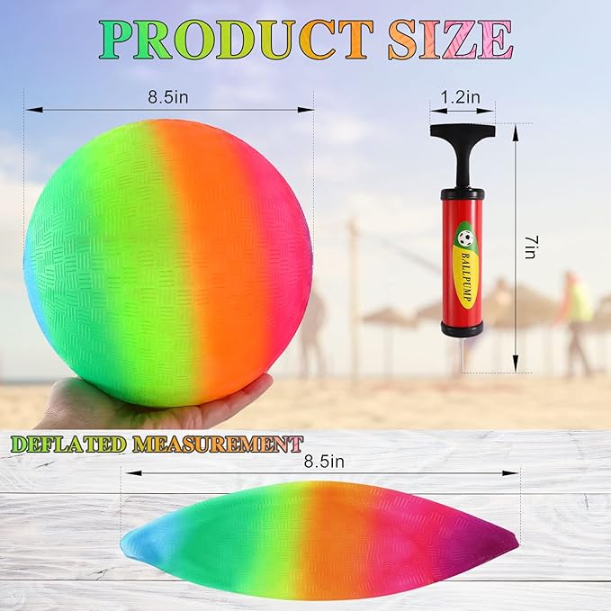 6PCS Playground Balls,8.5 Inch Inflatable Dodge Balls,Dodgeball Balls,Rubber Bouncy Dodge Ball with 1 Hand Pump for Indoor Outdoor Games Camps Schoolyard Picnic