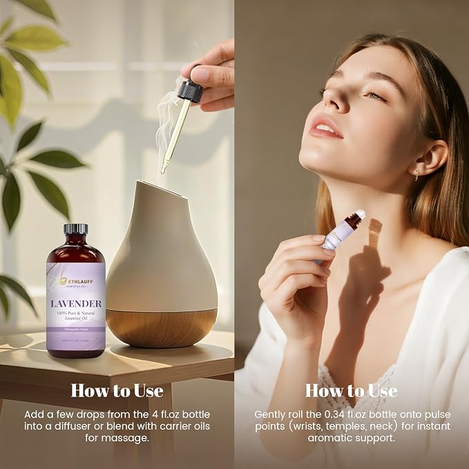 Lavender Essential Oil, Natural Lavender Oil Premium Grade for Diffusers, Skin Care, Massage, Humidifiers, DIY Candles, Soap Making