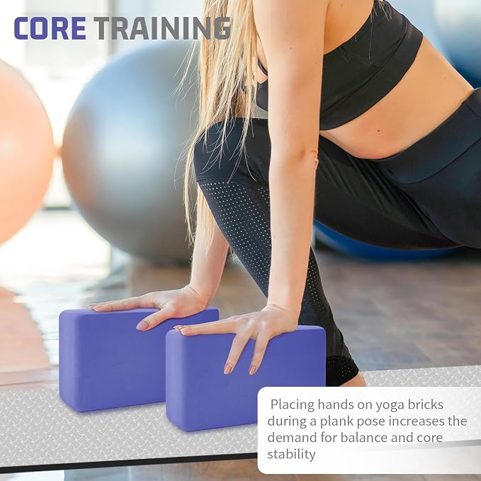 Yoga Blocks 2 Pack 3x6x9IN Foam Block Supportive Latex-Free with Rounded Edges, Non-Slip Exercise Blocks for Pilates, Meditation, Balance, Stretching and Deep Poses