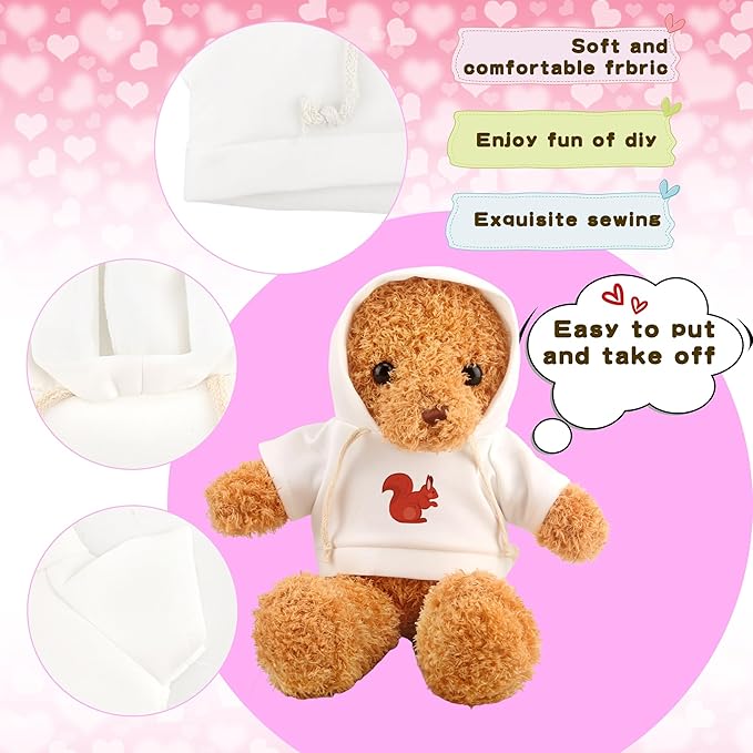 20 Pcs Sublimation Blank Bear Clothes Stuffed Animal Toy White Clothing Include 10 Pcs Teddy Bear Blank Shirt and 10 Pcs Teddy Bear White Hoodie for 14-18 Inch Stuffed Bears Dolls DIY (Color Style 1)