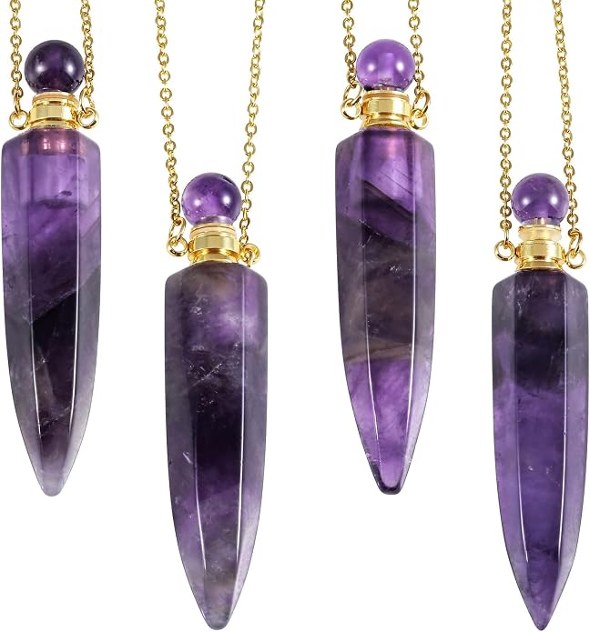TUMBEELLUWA Crystal Perfume Bottle Necklace for Women Men | Faceted Crystal Point Necklace, Essential Oil Diffuser Vial Necklace, Openable Locket Bottle Jewelry for Daily Wear