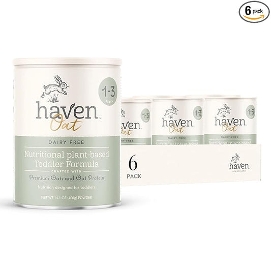 Haven Oat Toddler Formula, Plant Based Dairy Free with Protein Powder for Toddlers With Probiotics, Prebiotics, Lutein and Omega 3 Dha, Easy Digestion Formula, Non GMO, 14.1 Oz (Pack of 6)