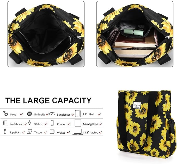 KAMO Floral Tote Bag - Waterproof Lightweight Handbags Travel Shoulder Bag for Hiking Yoga Gym Swimming Travel Beach