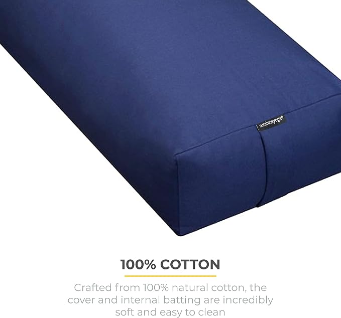 Extra Firm Large Yoga Bolster, 24" x 12" x 6" Cinched OR Zippered Yoga Pillow, Rectangular Cotton Cushion With Removable Cover for Studios, 1 Pack or 2 Pack