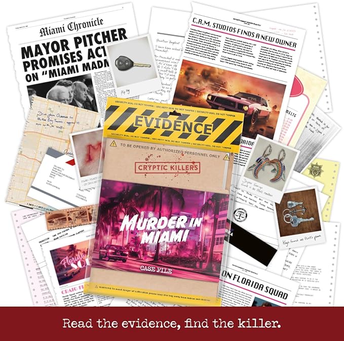 Cryptic Killers Unsolved murder mystery game - Cold Case Files Investigation Detective clues/evidence - Solve the crime - For individuals, date nights & party groups - Murder in Miami