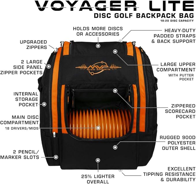 MVP Disc Sports Voyager Lite Backpack Disc Golf Bag (Choose Your Favorite Color)