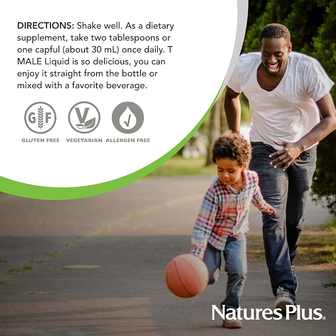 NaturesPlus T Male Liquid - 30 fl oz - Mixed Berry Flavor - Promotes Muscle Gain & Stamina - Vegetarian, Gluten Free - 30 Servings