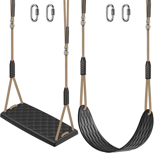 SELEWARE Heavy Duty Swing Seat Replacement for Kids, 2-Pack Outdoor Swing Set Accessories with Adjustable Ropes & Snap Hooks, Plastic Playground Swing for Backyard, Tree, Indoor Play (Black)