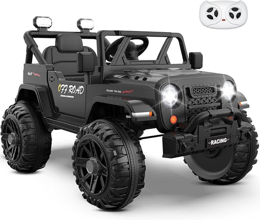 ARBELI 12V Ride On Truck Car with Remote Control, Kids Electric Vehicles with Bluetooth Music, Horn, 3 Speeds, 4 LED Lights, Soft Start, Ride on Toys for Toddler Boys & Girls (Black)