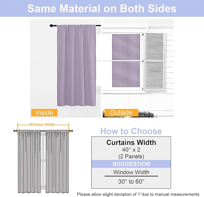 Simplebrand Ava Lilac Blackout Curtains for Bedroom 84 Inch Length 2 Panels Set, Solid Thermal Insulated Privacy Nursery Window Treatment Curtains Blackout Drapes, W40 x L84 Inch, Lilac