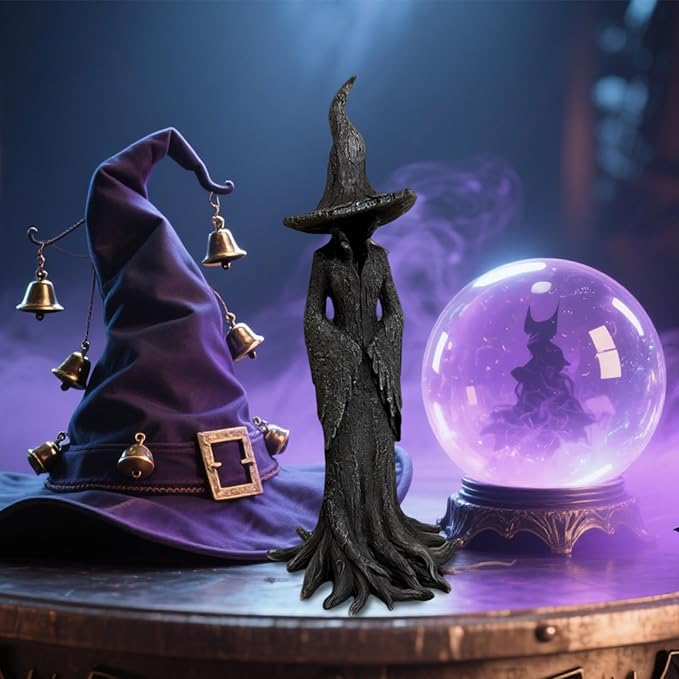 Cracker Barrel Witch Statue, Gothic Halloween Resin Figurine, Halloween Witch Figurines, Indoor Tabletop Display Figure, Home Office Holiday Party Decoration Ornament (12'')