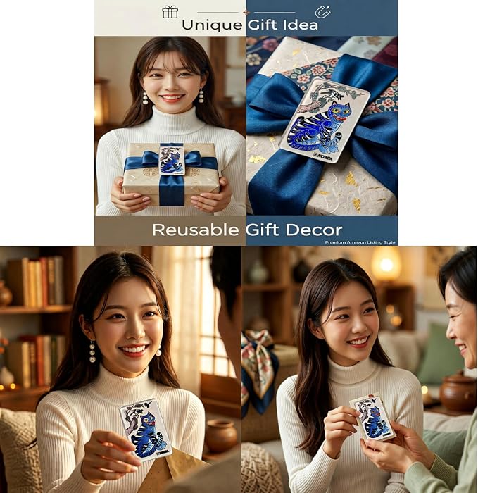 Korean Tiger & Magpie Minhwa Fridge Magnet – Premium Acrylic Refrigerator Magnet, Made in Korea Traditional Folk Art Souvenir, Cultural Gift Decor for Kitchen & Office (2.4 x 4 in)