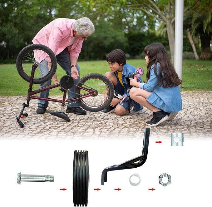 1 Pair Bicycle Auxiliary Wheel Bike Training Wheels Stronger Version Heavy Duty Rear Bicycle Stabilizers Accessories (Pink, 12in)