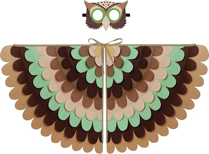 D.Q.Z Bird-Wings-Costume for Kids Dress Up, Felt Feathered Owl Parrot Chicken Animal Role Play Costume, Gift for Girl Boys