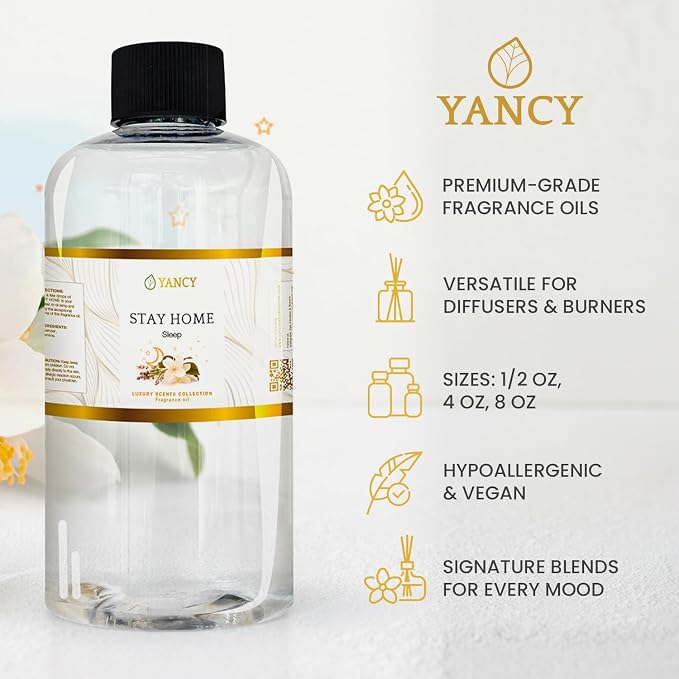 YANCY Stay Home Luxury Collection Fragrance Oil (1/2 oz), Cozy Vanilla and Amber Scent, Perfect for Diffusers, Oil Burners & Aroma Lamps, Comforting Home Scent for Relaxation & Unwinding