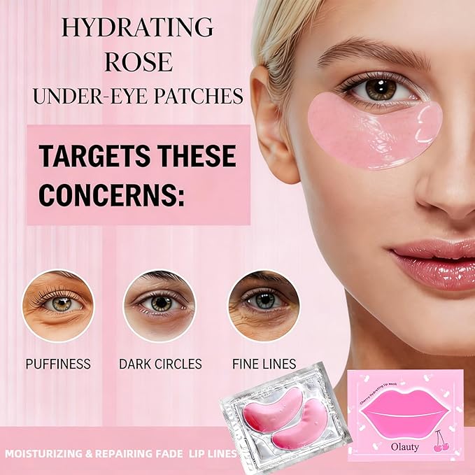 Lingyun 30 Pairs Eye Masks & Lip Mask,Under Eye Patches for Puffy Eyes,Pink Collagen Eye Mask Pads,Anti Wrinkle Patches for Lip, Mothers Day Gifts,Bulk Gifts, Teacher Appreciation Gifts, Small Gifts