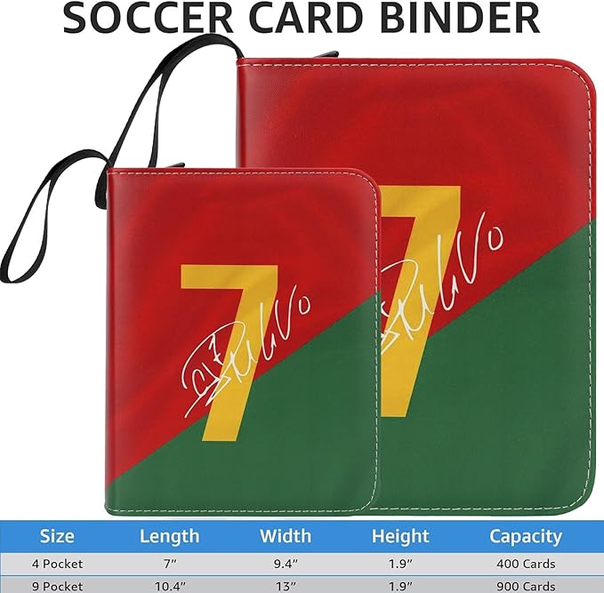 HBK Soccer Card Binder, PU Leather Collectible Trading Card Albums with 50 Sleeves, Soccer Gift for Cards Collectors (CR7, 400 Pockets)