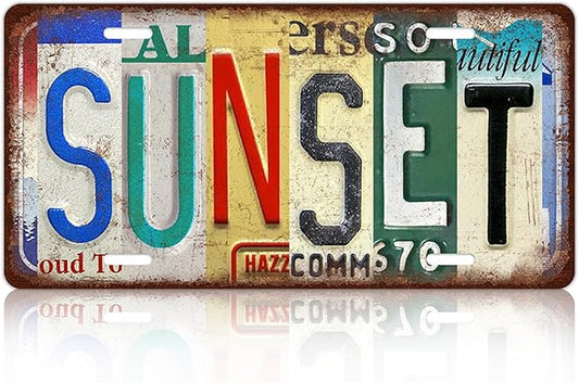 Vintage Sunset License Plate Wall Decor Bar Metal Tin Sign 12 x 6 Inches