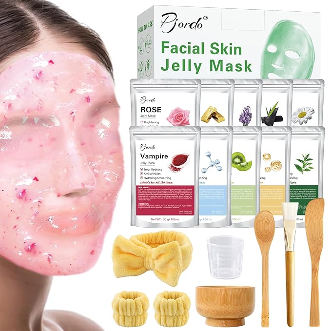Jelly Masks Set for Facials Professional Spa,10 Pack Jelly Mask Powder with Mixing Bowl Set, Peel Off Hydrojelly Mask for Hydrating, Nourishing & Soothing, Gifts for Women