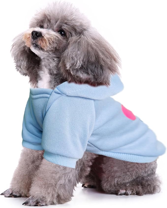 Jecikelon Winter Printed Dog Hoodies Sweatshirts Warm Clothes for Small Dogs Chihuahua Coat Puppy Clothing Cat Custume (Light Blue, Medium)