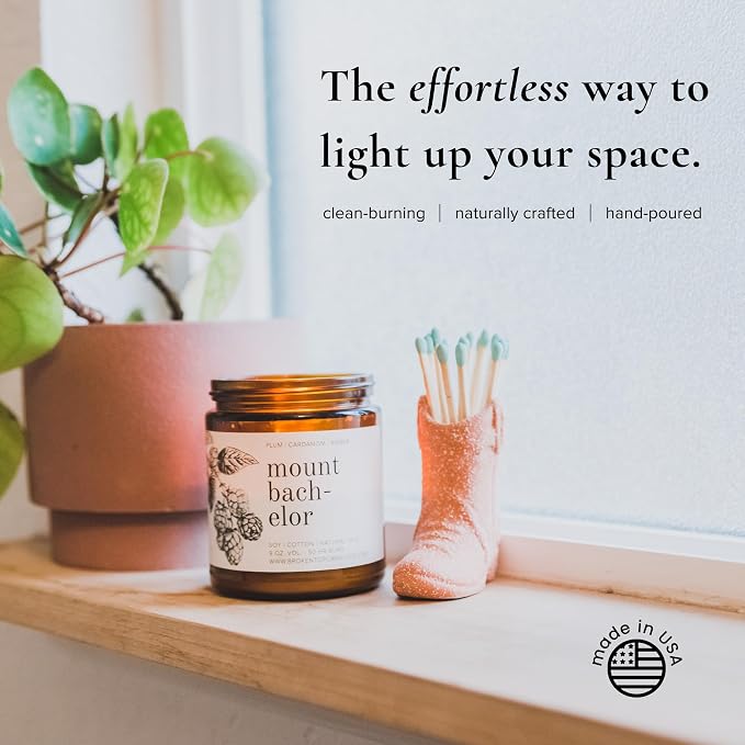Broken Top Mount Bachelor Pure Soy Candle | 9 oz. | Plum, Cardamom & Amber 50-Hour Burn Time. Natural Cotton Wick, Vegan, No Parabens, No Phthalates