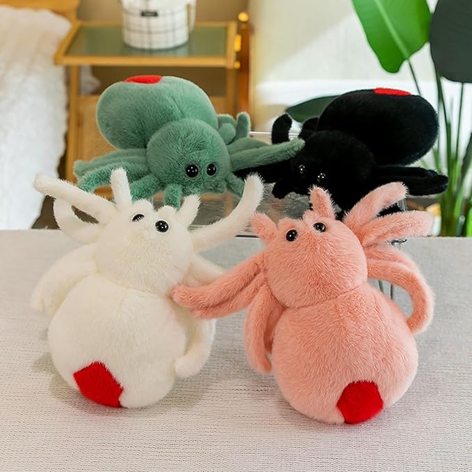 Plush Spider Stuffed Animal Toy, Soft 10 inch Kawaii Halloween Plush Spider Stuffed Toys Decorations Cuddle Gift for Kids and Adults (White)