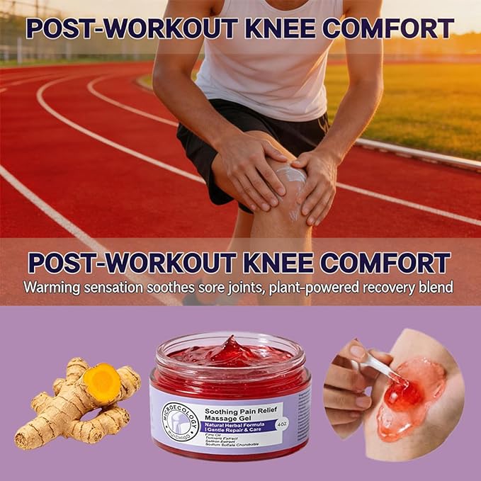 Relief Massage Gel, Natural Herbal Joint & Muscle Soreness Relief Rub with Emu Oil, Turmeric, Saffron & Chondroitin, Soothing Topical Gel for Knee, Shoulder, Neck, Back & Post-Workout Recovery, 4oz