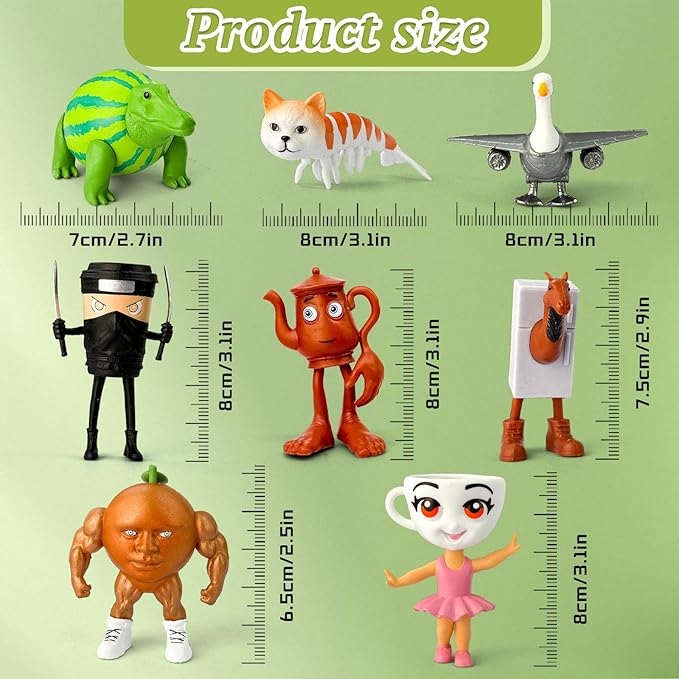 8Pcs Italian Brainrot Action Figures,Tralalero Travala Toy Set Tralalero Travala,Tung Tung Tung Sahur, Brr Brr Patapim - Brainrot fidget Toys,Decorations Gifts for Office Room Figurine Decor (8PCS-H)