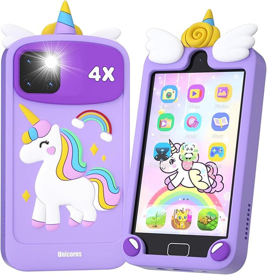 Kids Smart Phone for Girls, 4.0" Touchscreen Toddler Learning Play Toy Phone with Dual Camera, Birthday Gifts for Age 3 4 5 6 7 8 Year Old Kids Cell Phone, Game, Music Player, 32GB Card Purple