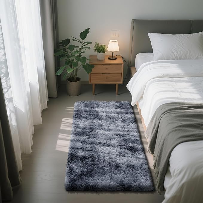 Fluffy Rug Shag Area Rug, Mottling Dark Grey 2x4 Area Rugs for Bedroom, Small Bedside Rug, Soft Fluffy Shag Entryway Throw Rugs for Living Room Bedroom Room Home Decor