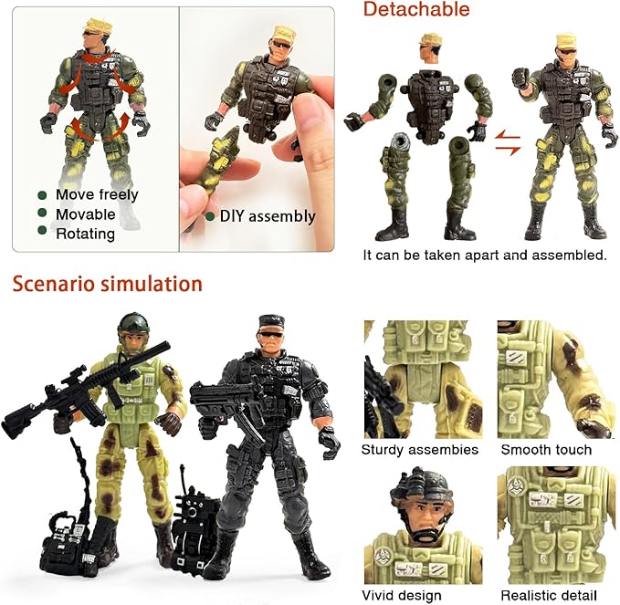12 Pcs Army Men Action Figures,Military Soldier Toy Military Playset for Boys,US Army Men Action Figure with Weapon,Army Toy Set for Boys Age 4-7