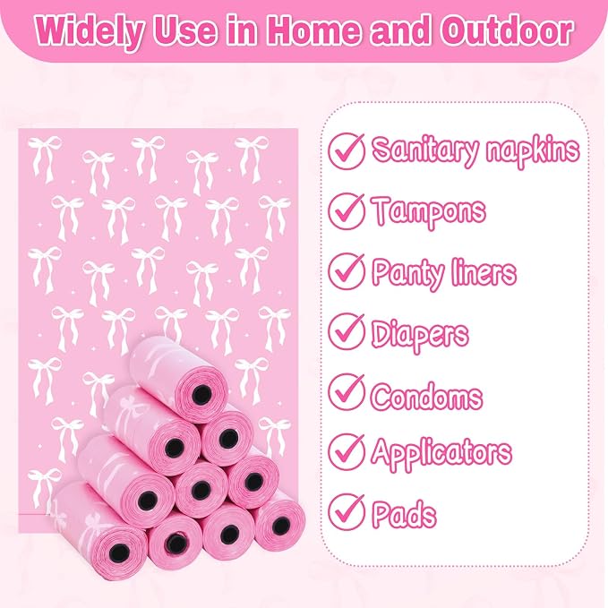 150 Pcs Sanitary Napkin Disposal Bags Lavender Scented Pink Bow Disposable Sanitary Bag Personal Care Disposal for Tampons Trash Bag Disposable Mini Bags for Women Privacy Handling Bag Diaper Sack